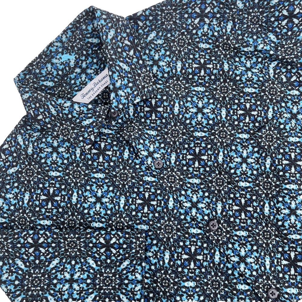 TOMMY BAHAMA Men's Sz S The Bahama Coast Black/Blue Button-Up Performance Shirt